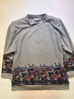 Michael Carrie Vintage 90s Floral Diamond Print Ribbed Neck Pullover Sweater